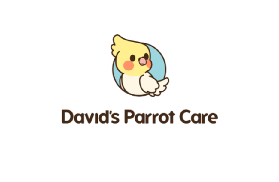 Cartoon-style cockatiel logo with "David's Parrot Care" in a playful font.